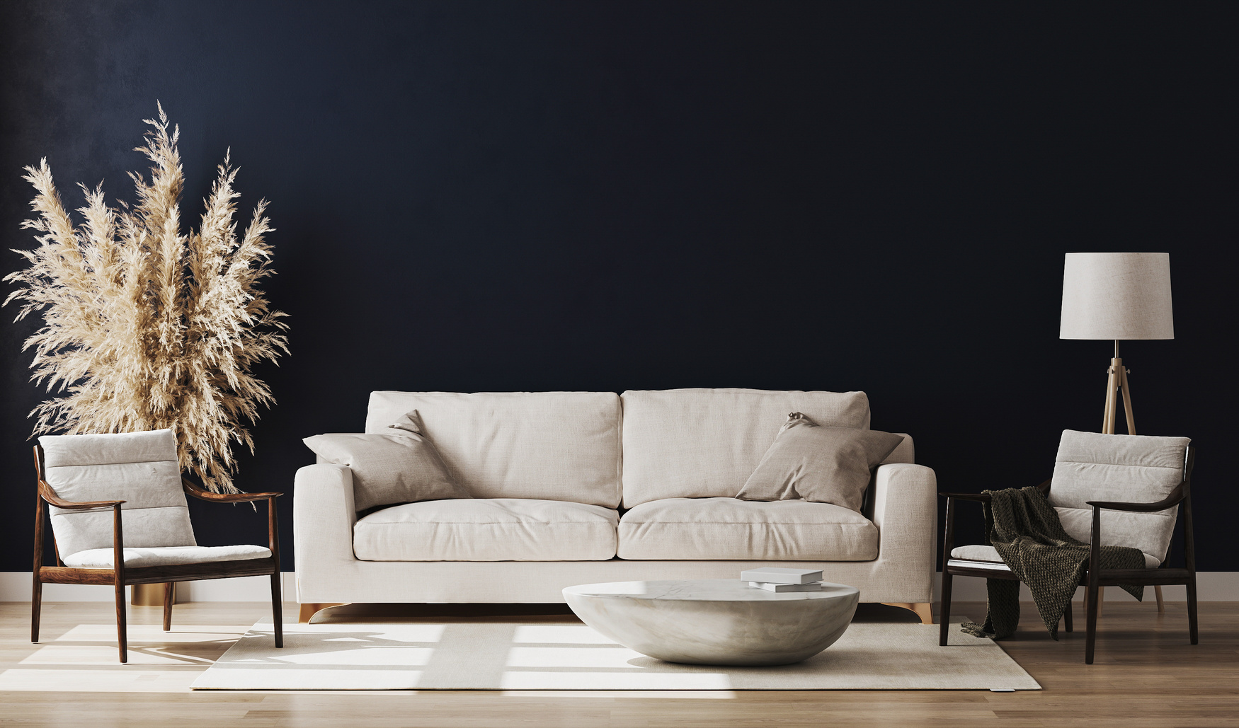 Dark Blue Living Room Interior